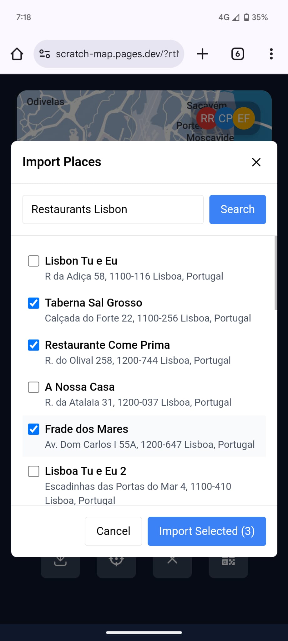 Add multiple places to the map at once