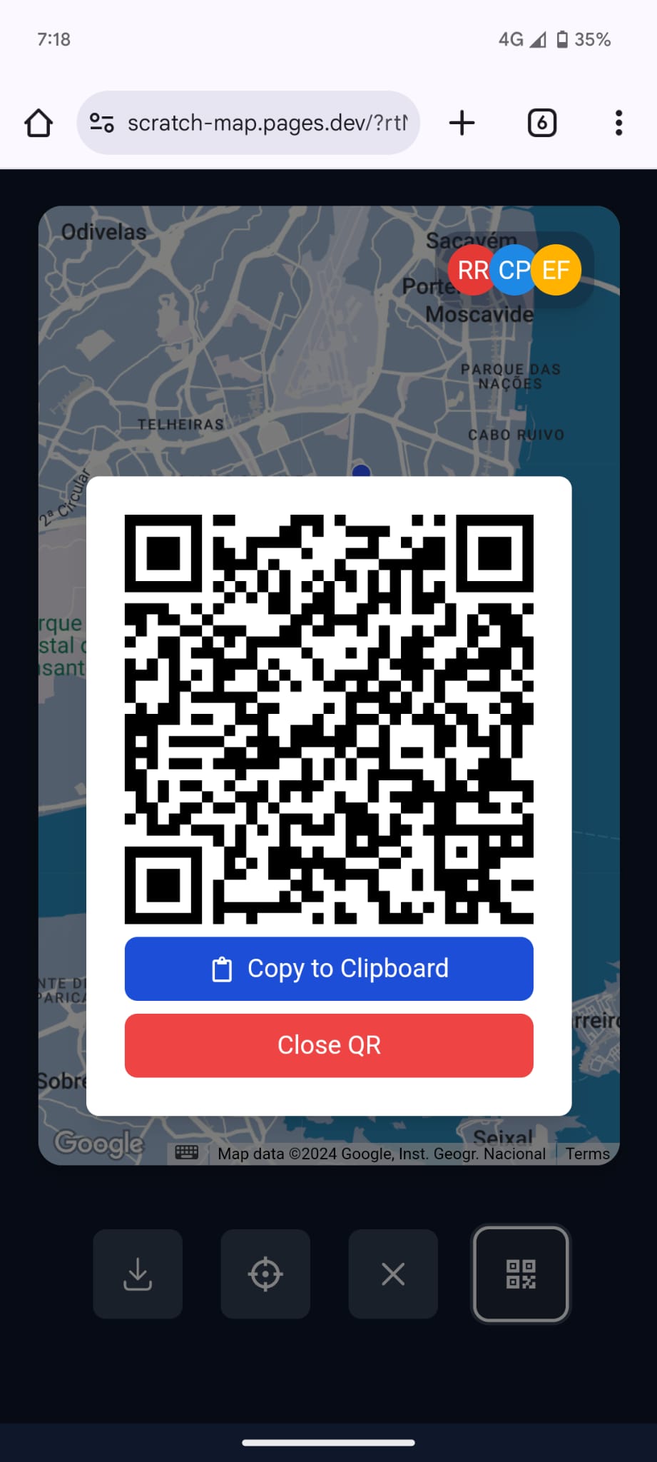 QR code to share map with friends